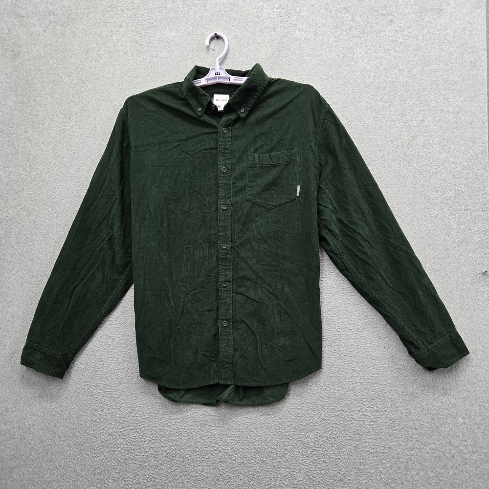 Eddie Bauer Men Button Up Shirt XL Green Corduroy Logo Long Sleeve